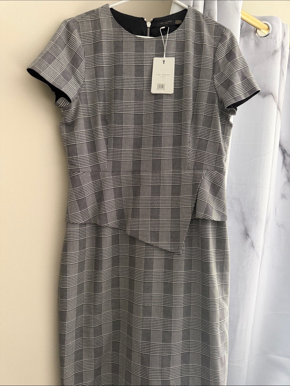 Ted Baker Black & White Plaid Peplum Midi Dress
